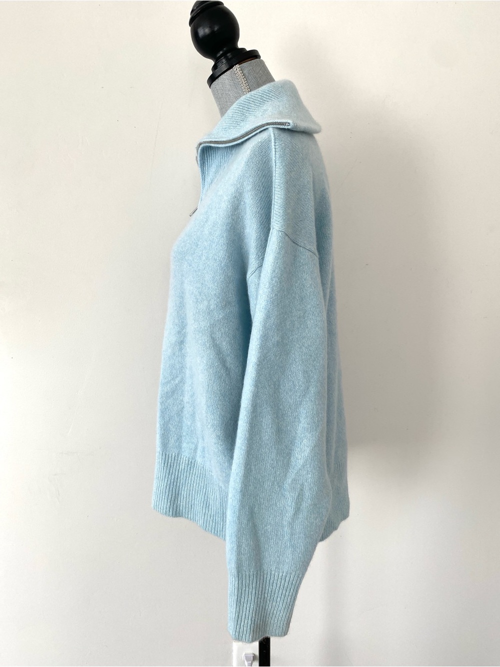 C by Bloomingdale's Light Teal Blue Cashmere Sweater XL Half Zip Quiet Luxury - Picture 5 of 9